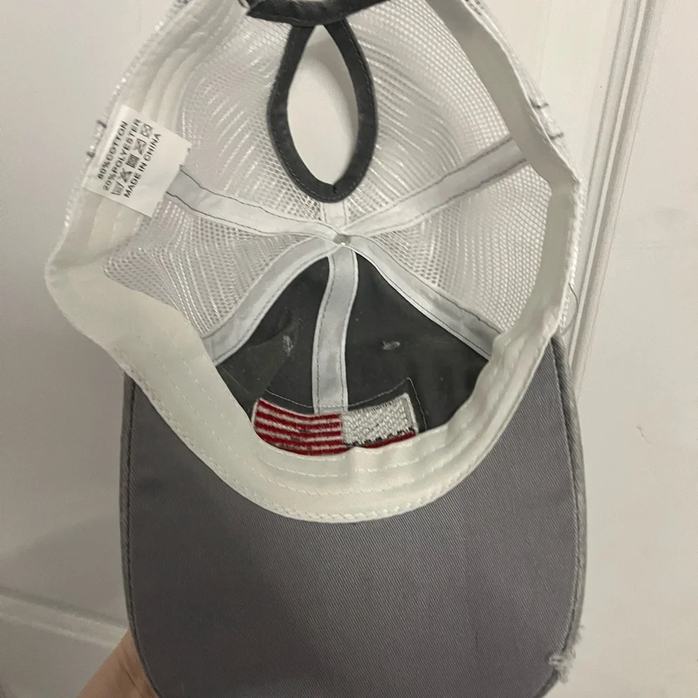 New without tags Ballcap Gray Distressed American Flag Patch with bun hole - Picture 10 of 12